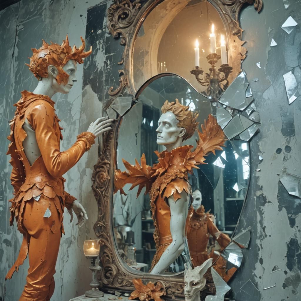 Surreal Zoanthropy: Distorted Reflections in Antique Mirror