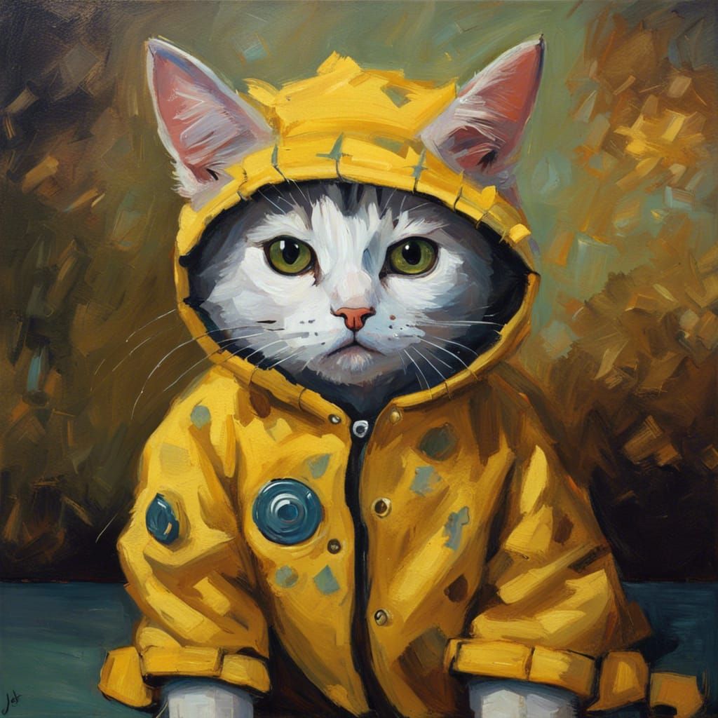 Cat in Pokémon Kigurumi: Van Gogh Style Oil Painting