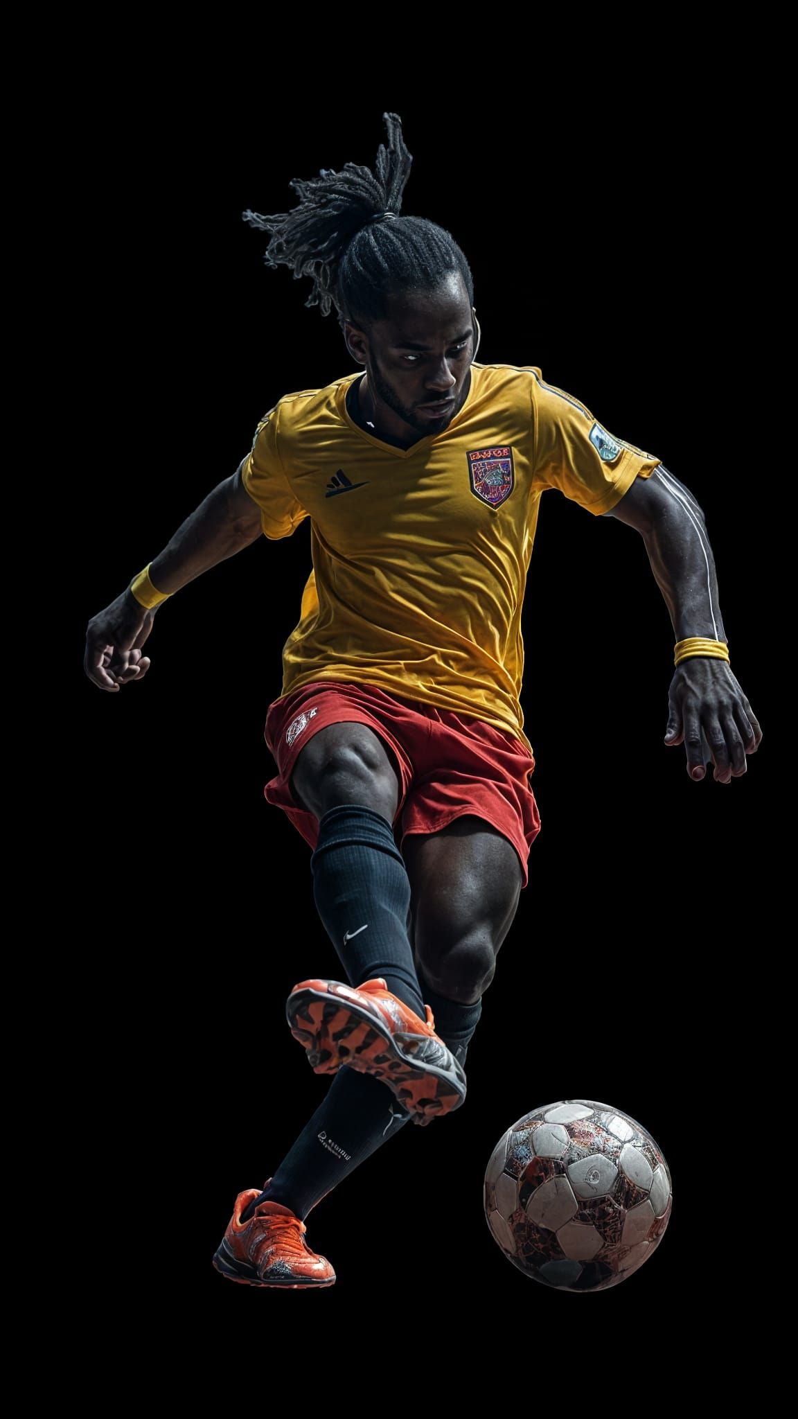 Soccer Player in Dark, Intricate Fantasy Landscape