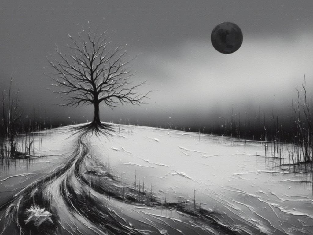 Melancholy Winter Landscape in Expressionist Style