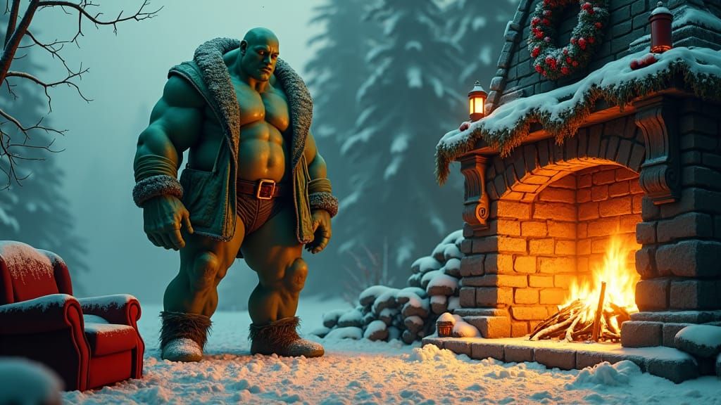 Frankenstein Titan Awaits Santa in High-Fantasy Matte Painti...