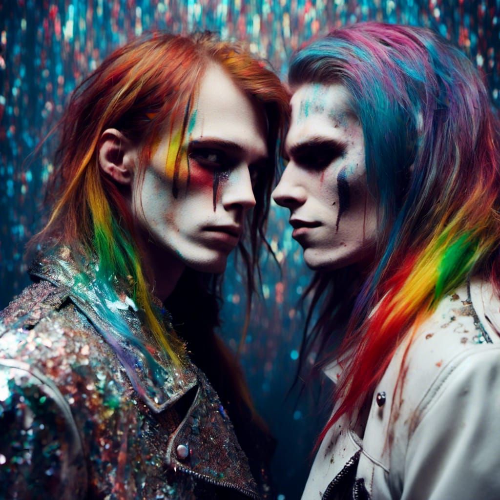 Two Young Men with Rainbows and Glitter