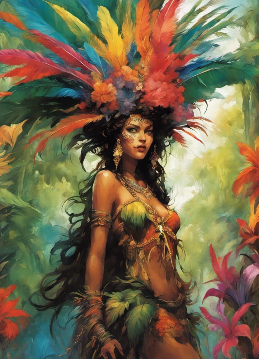 Brazilian Witch in Carnival Attire: Digital Illustration