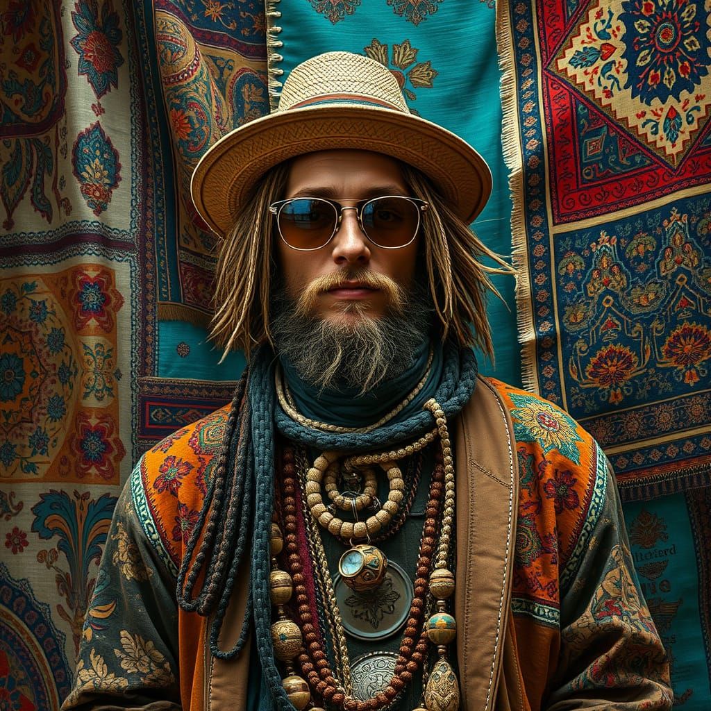 Bohemian Man in Eclectic Attire, Matte Painting