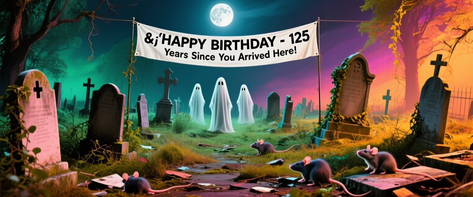 Ghostly Birthday Gathering in Abandoned Cemetery