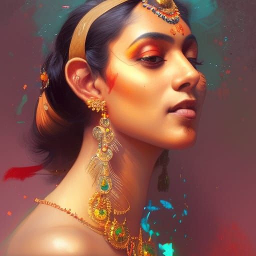 Indian Woman Dancing Portrait in Hyperdetailed Digital Art