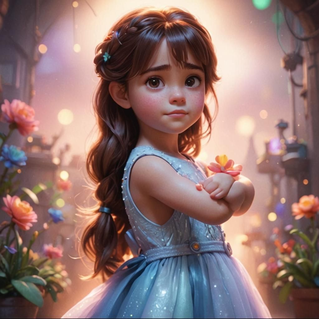 Pixar-Style Portrait of a Curious Girl in 3D