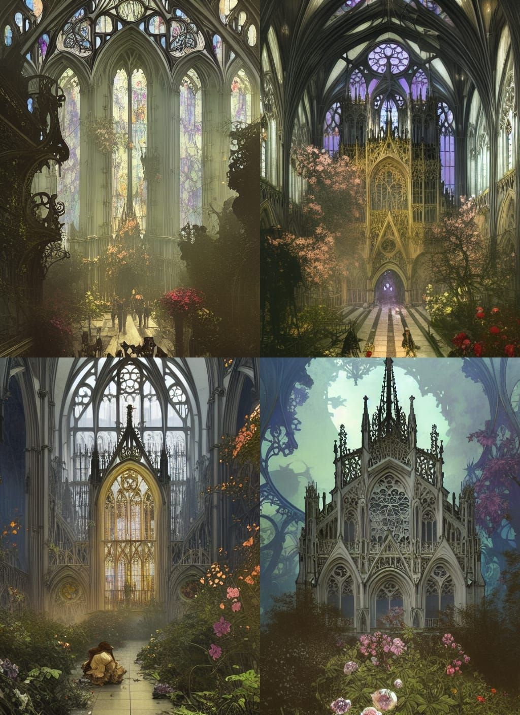 Gothic Cathedral with Art Nouveau Rococo Architecture