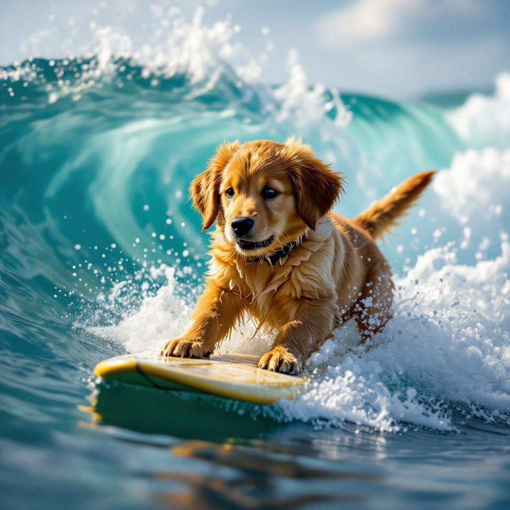 Golden Retriever Puppy Catches Epic Ocean Wave