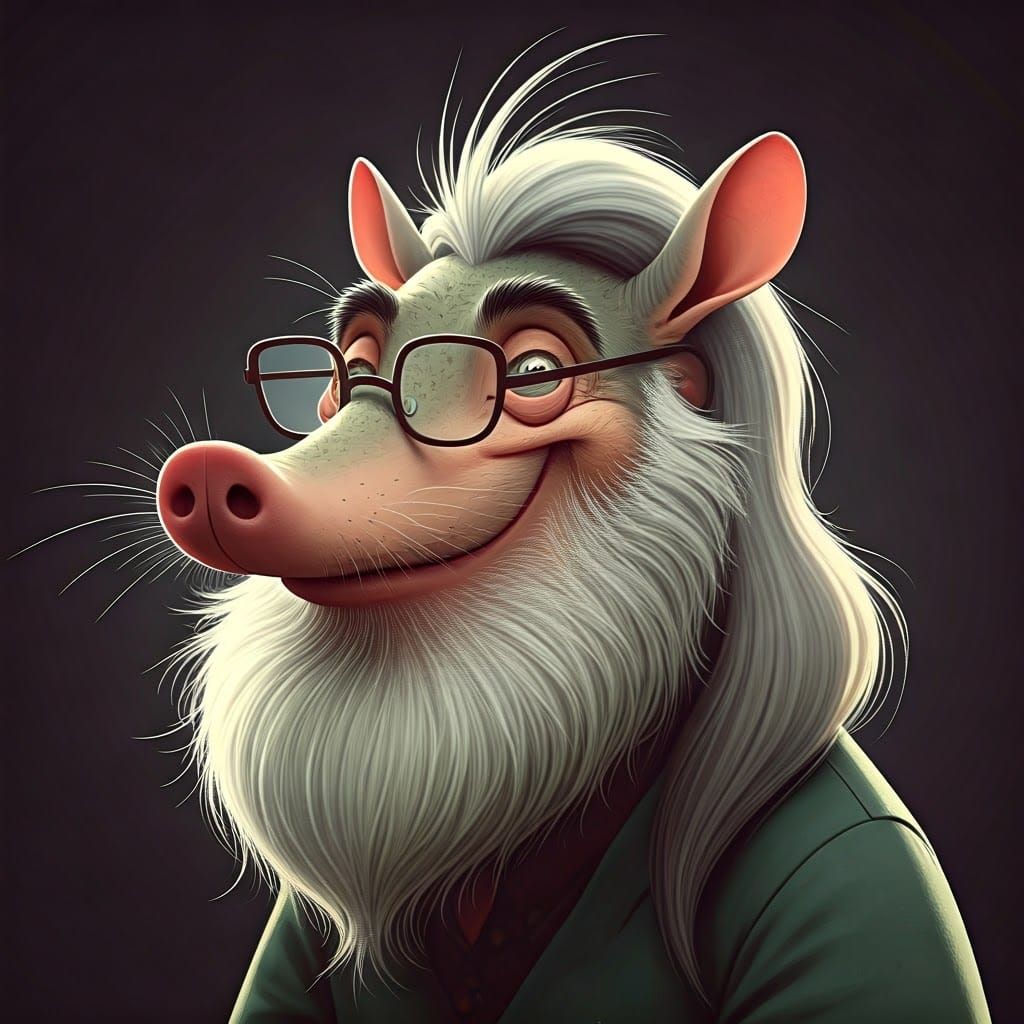 Aardvark with Beard in Caricature Cartoon Style