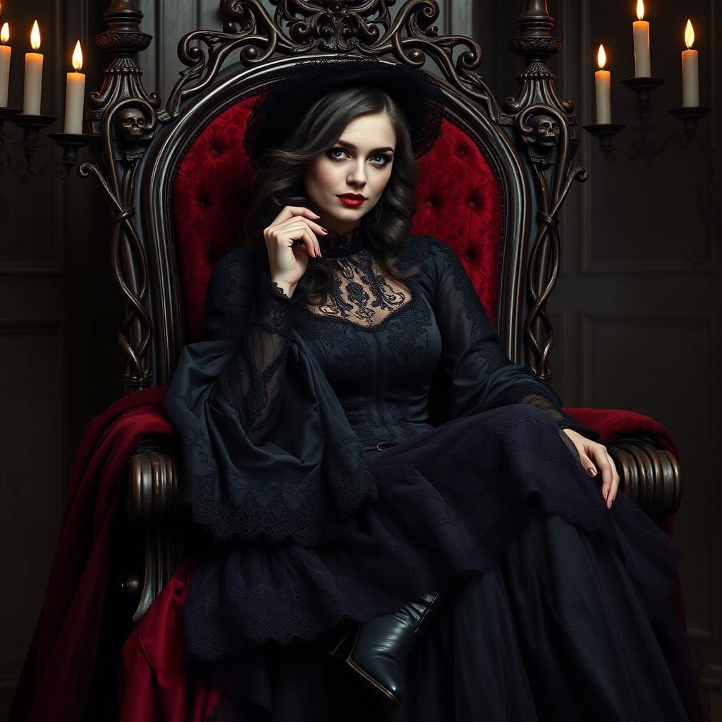 14th Century Gothic Noblewoman on Majestic Throne