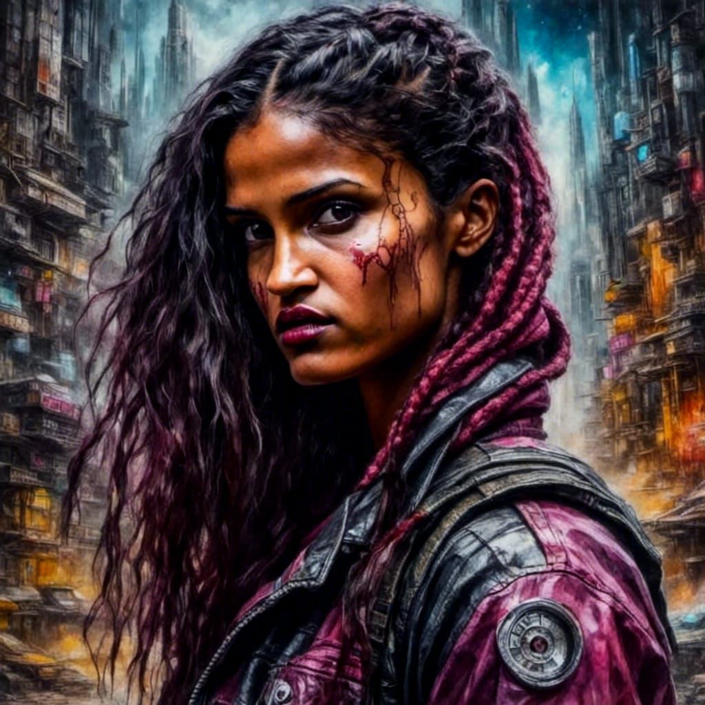 Pretty French Woman in Futuristic Noir Portrait