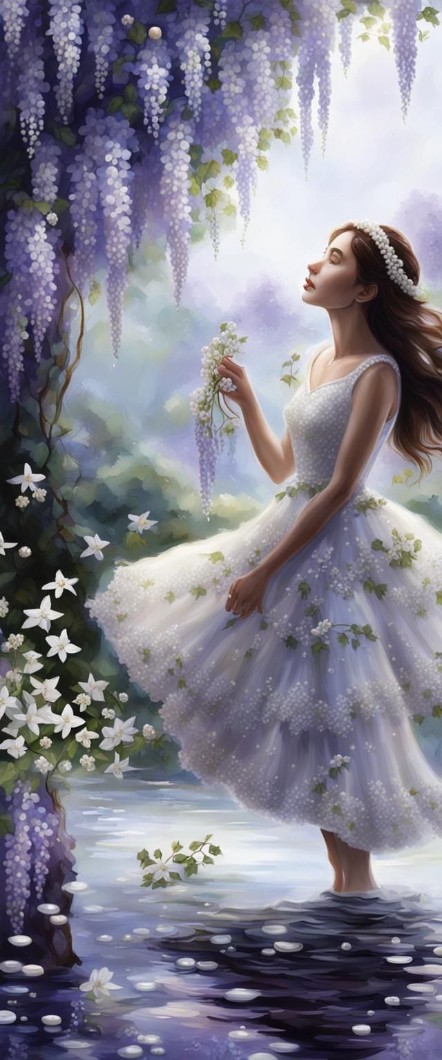 White Flowers, Wisteria, Ivy, and Pearls