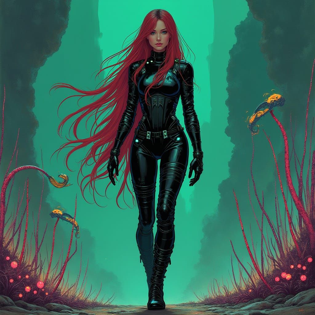 Surreal Space Goddess on an Alien World in Cyberpunk Style