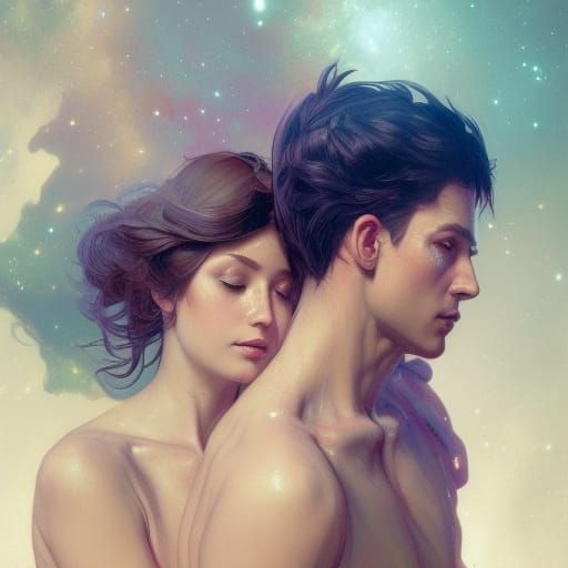 Android and Woman in Nebula: Hyperdetailed Digital Art