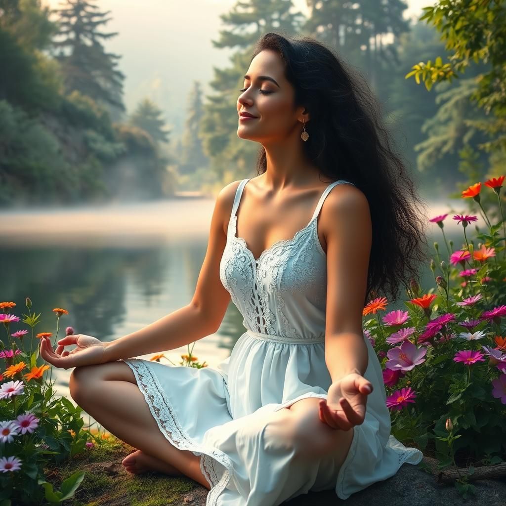Meditative Woman in Dreamlike Landscape
