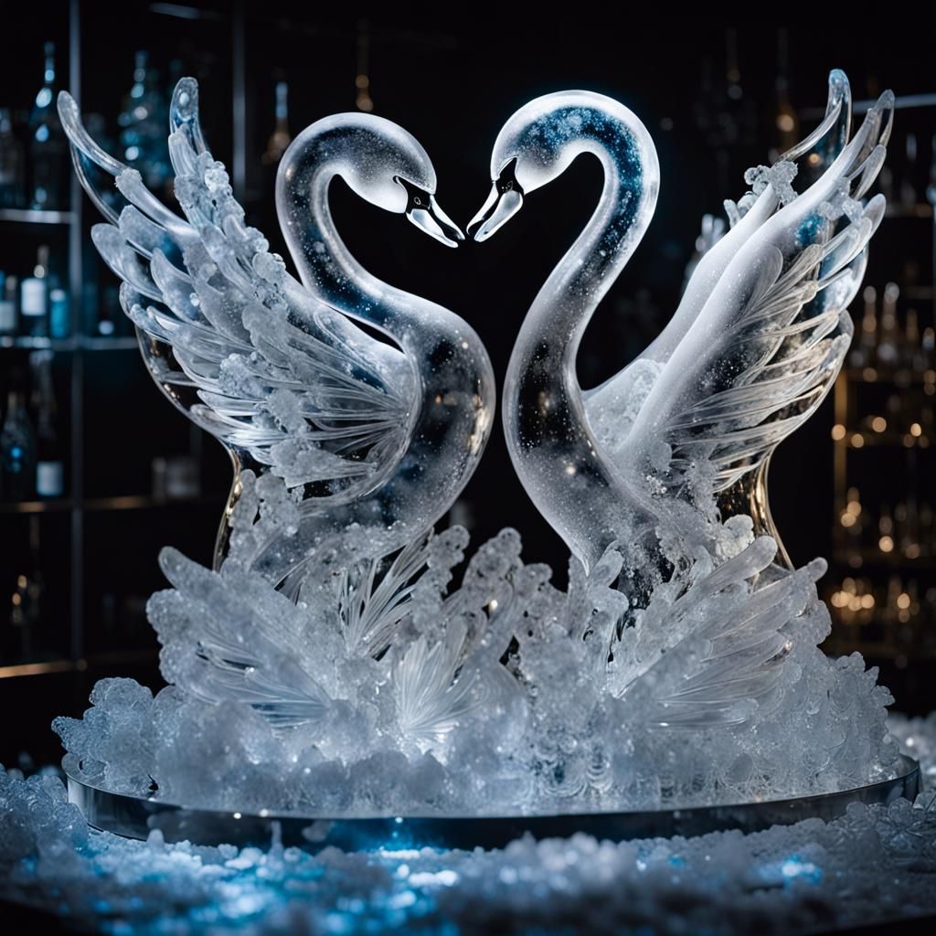 Elegant Ice Swan Sculpture in Transparent Light