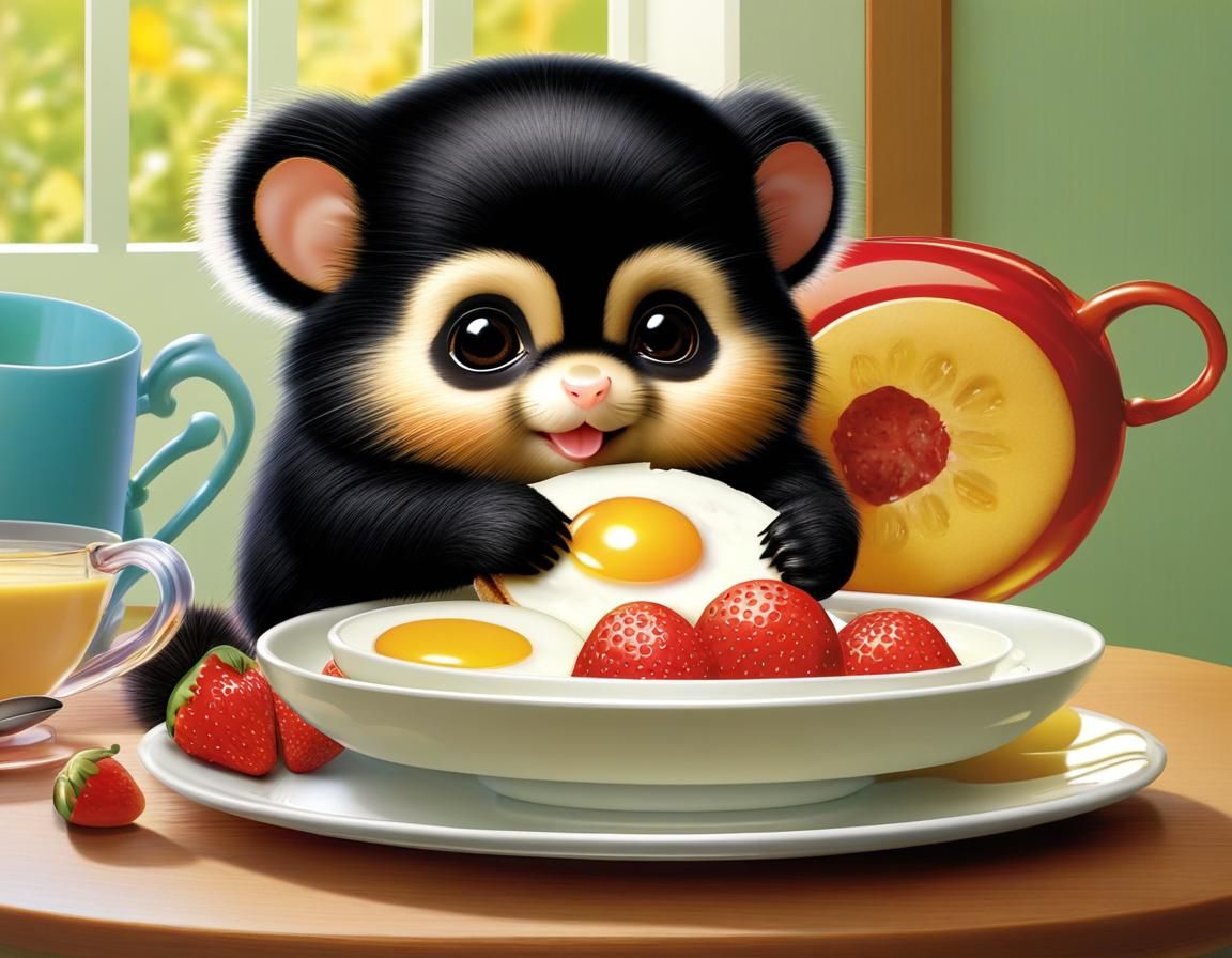 Monchhichi having breakfast