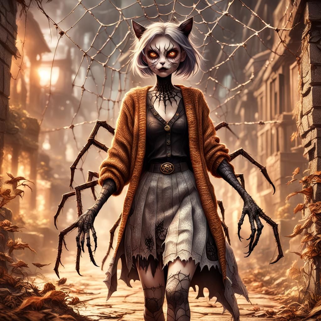 Spider Girl with Six Eyes in Dark Fantasy Art