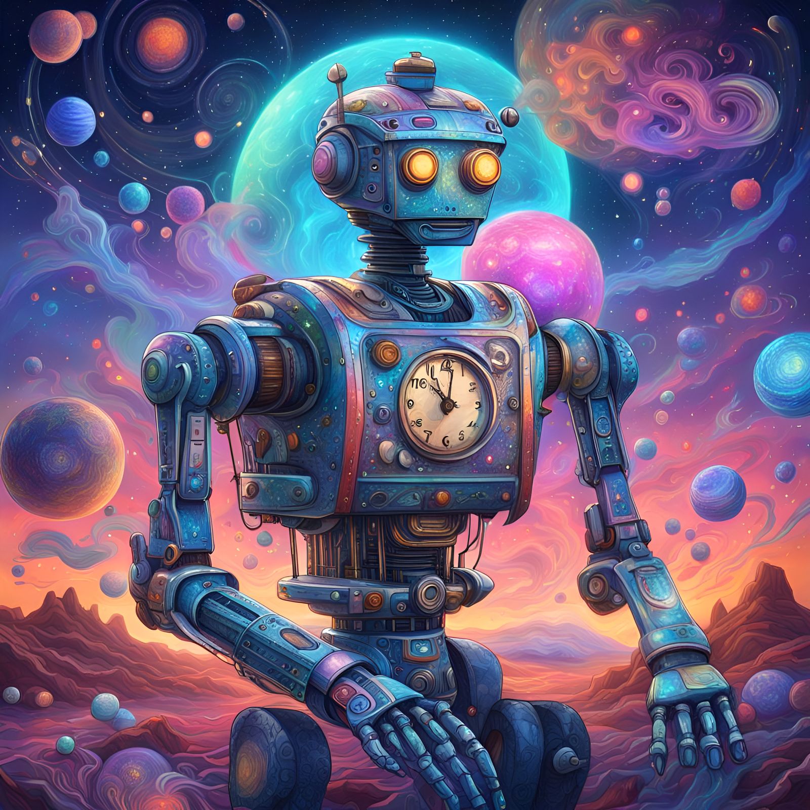 Astral Robot Teacher in Cosmic Illustration