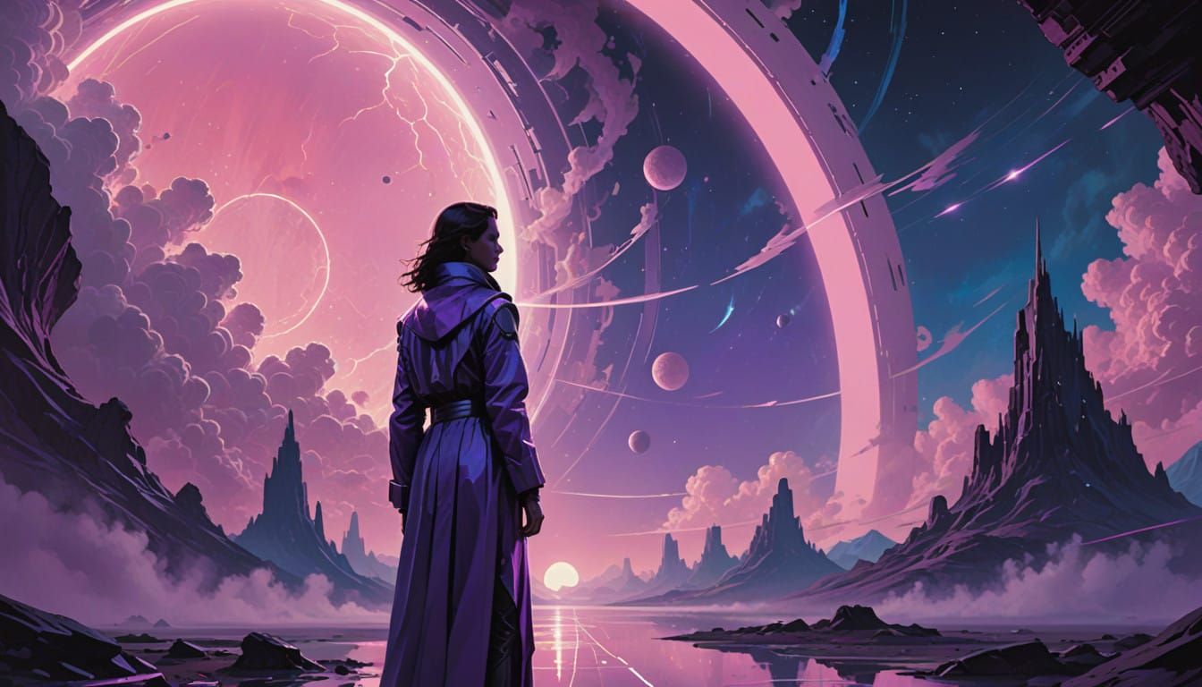 Ethereal Nebula Being in Futuristic Landscape