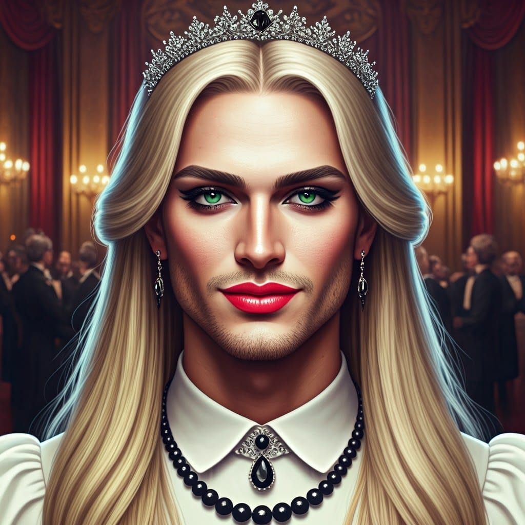 Masculine Man in Peter Pan Dress with Wedding Crown