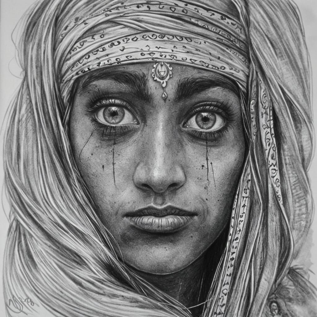 Romani Woman in Intense Charcoal Portrait