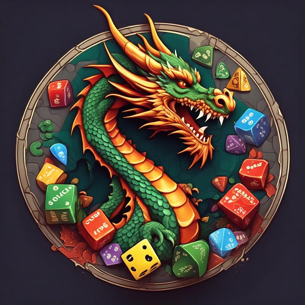 Dragon Logo with Board Game Pieces in 2D Style