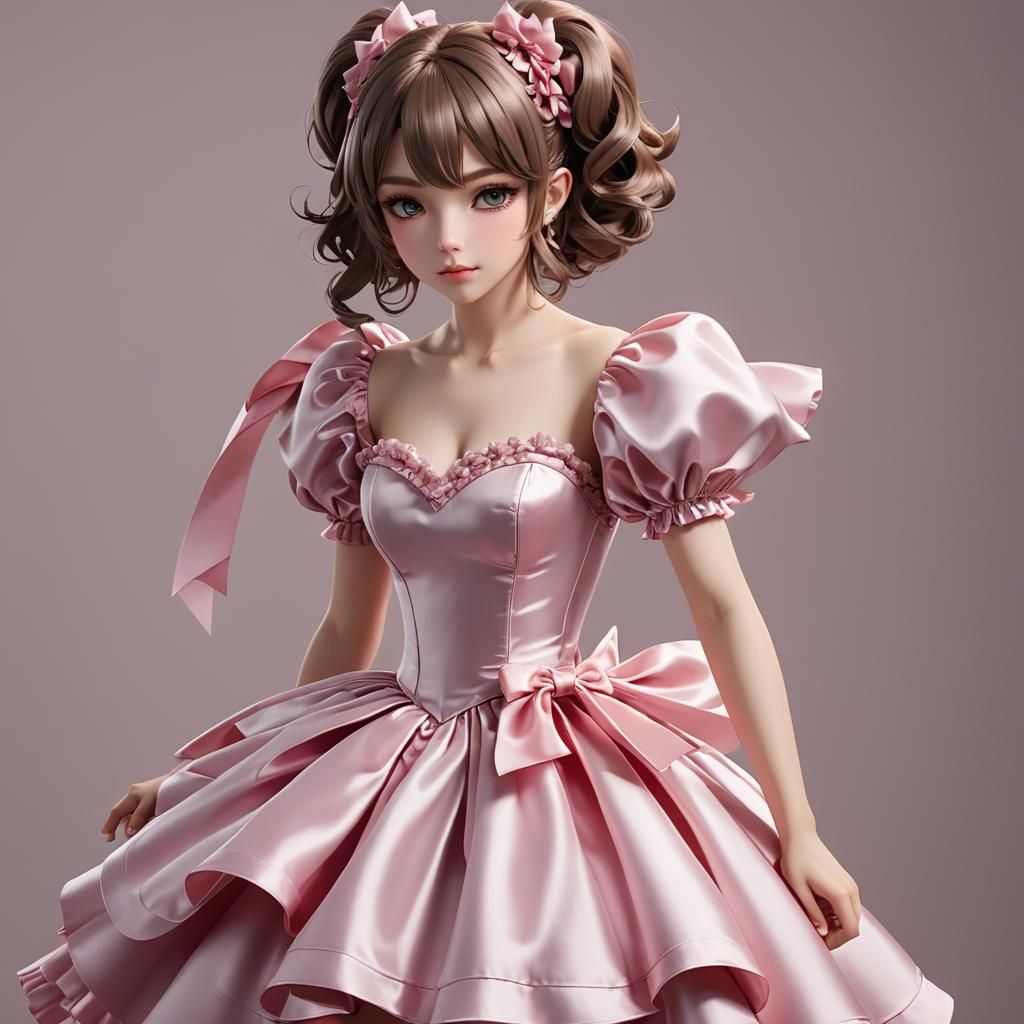 Satin Puff Dress in 3D Anime Style
