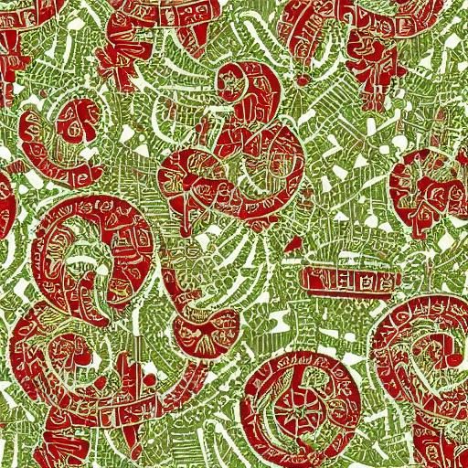 The wrapping paper titled "jingle bells” from the 1950s features an intricate design moving-up continuous pattern, depic...