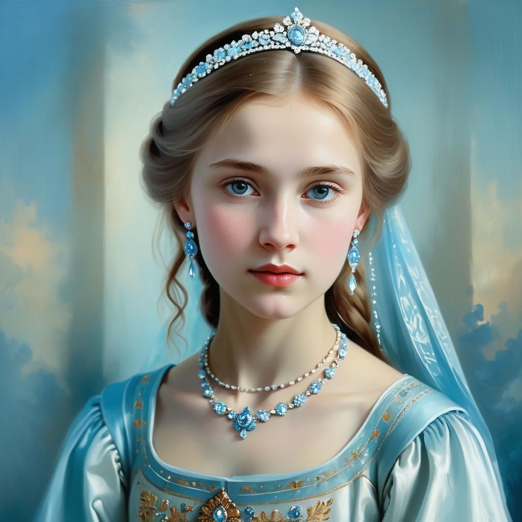 Russian Princess in Slavic Dress: Oil Painting