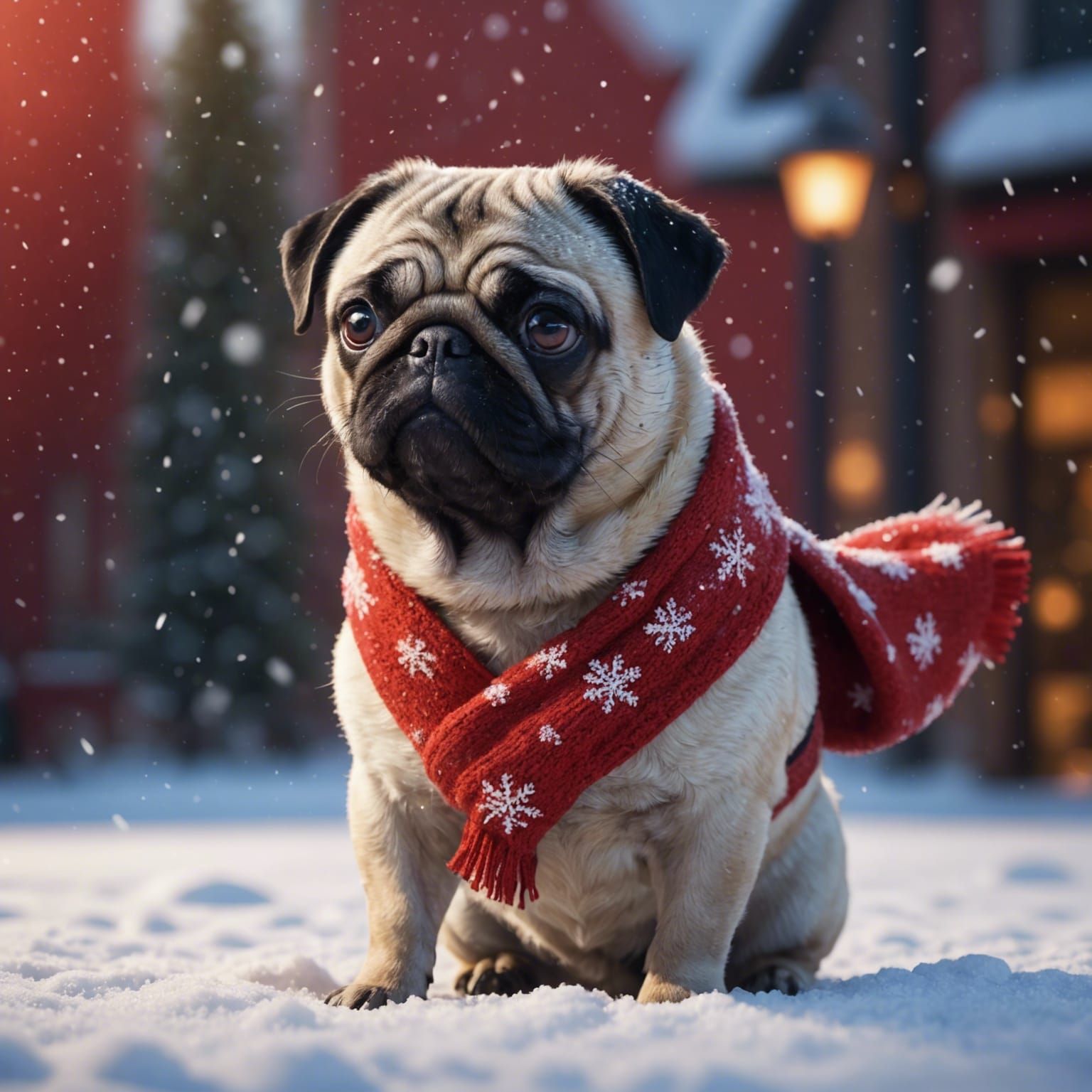 Pug in Red Scarf: Pixar-Style 3D Render