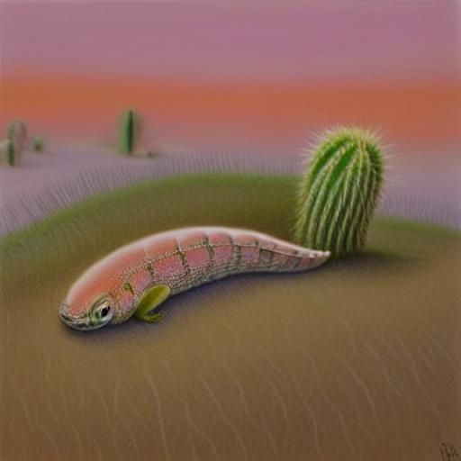 Legless Lizard and Cactus in Pastel Drawing