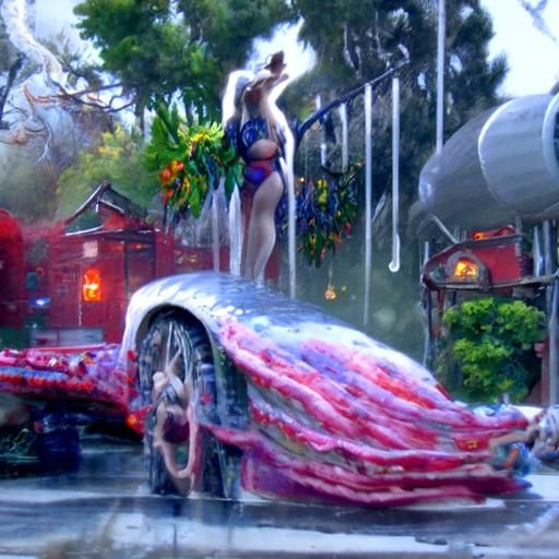 Ethereal Carwash Fantasy: Woman in Rain