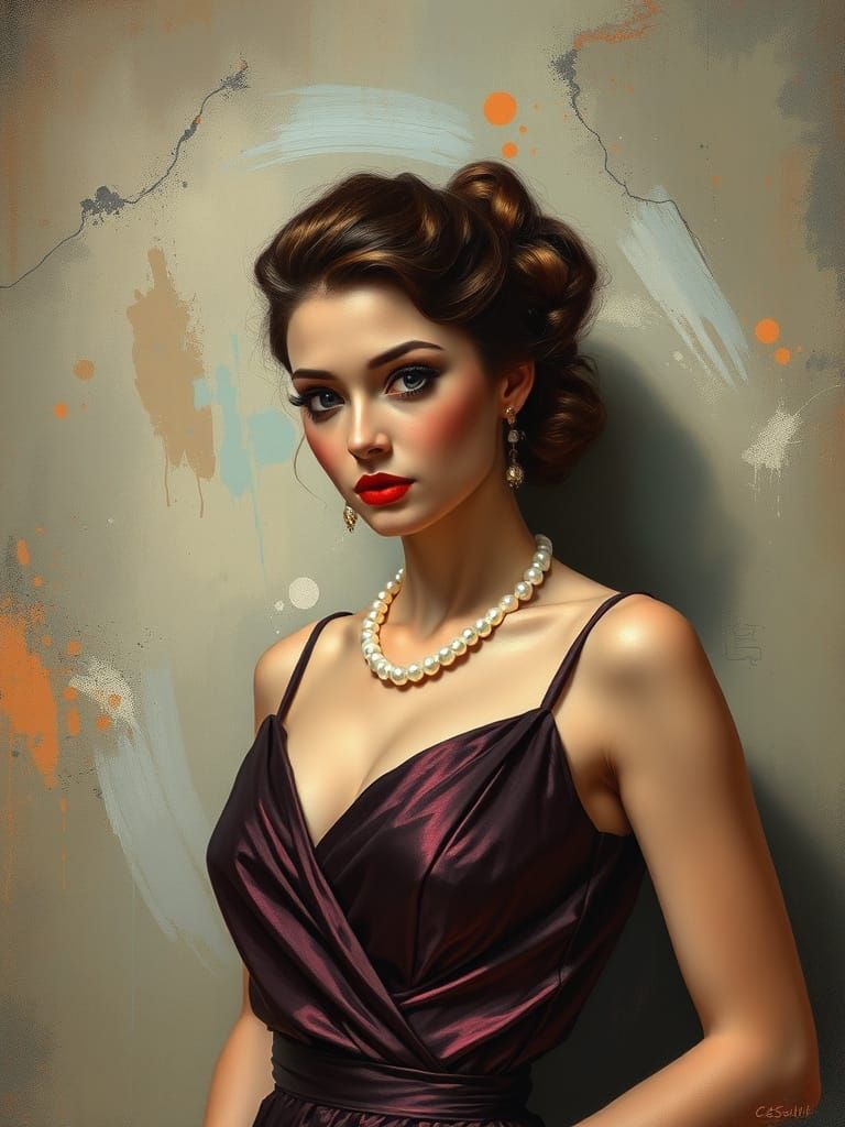 Italian Pin-Up in Art Nouveau Oil Painting Style