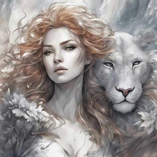 Hazel Lion Portrait in Gothic Dark Art Style