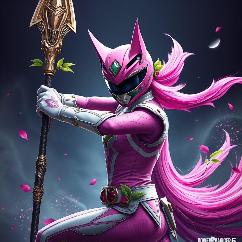Fantastical Pink Power Ranger in Nature's Splendor