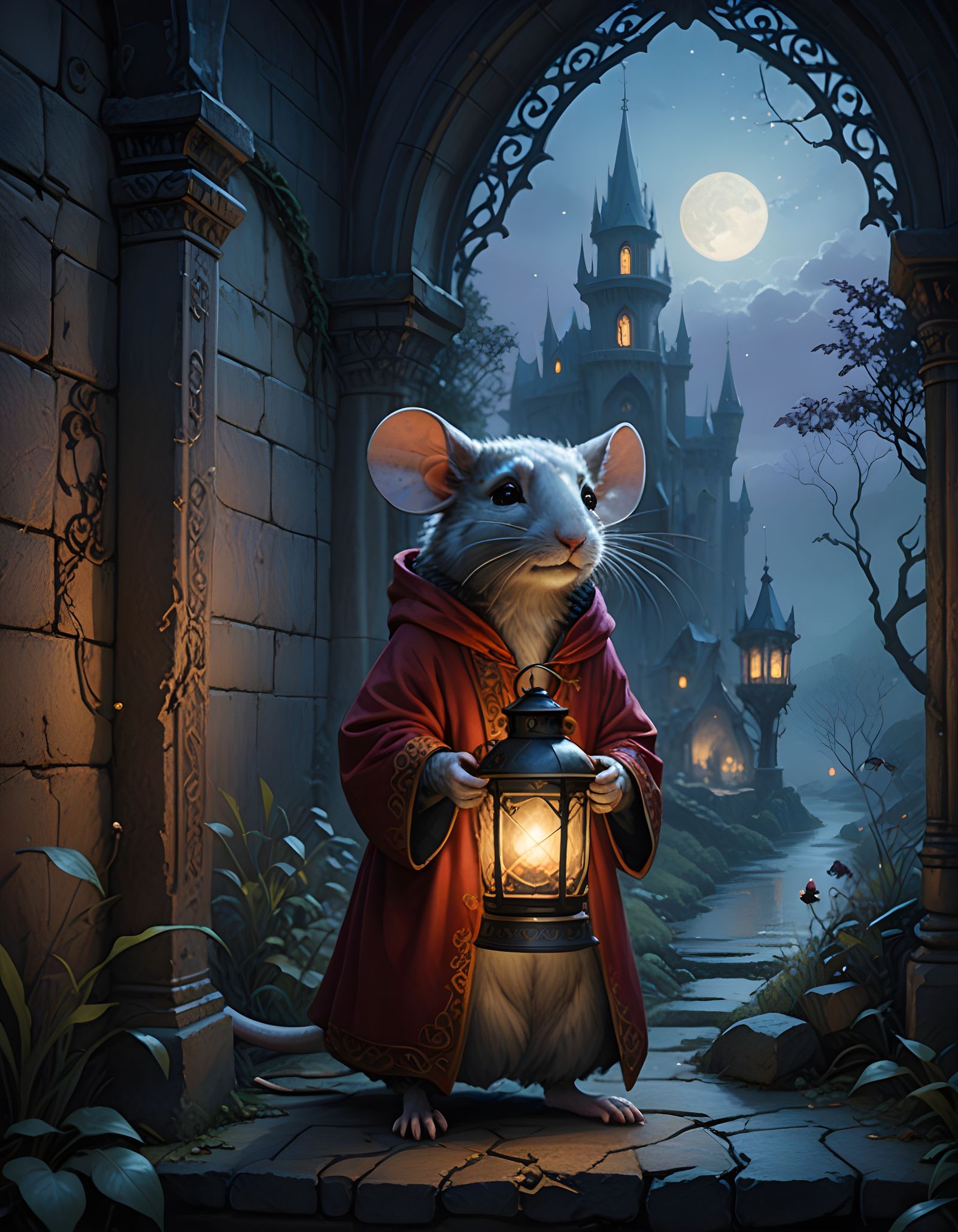 Enchanted Christmas Mouse in Red Splendor