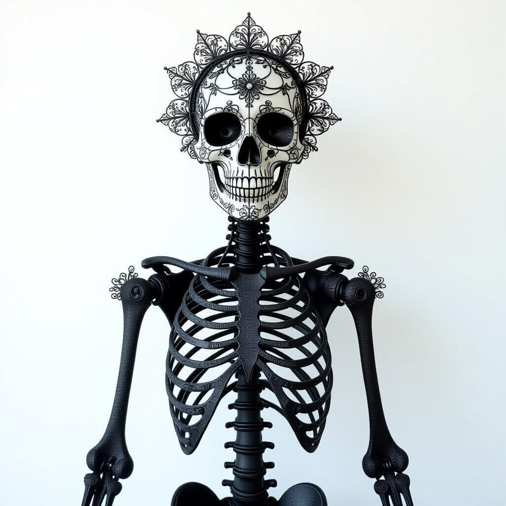 Whimsical Black Skeleton Wire Lace Portrait