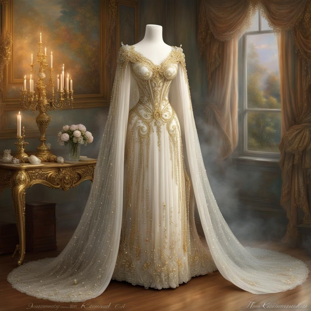 Imperial Russian Gown on Dress Form, Ethereal Style