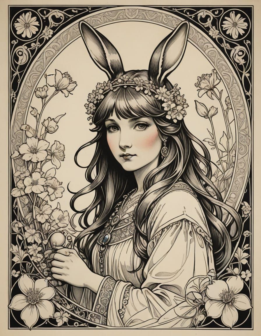 Elegant Easter Bunny in Art Nouveau Style
