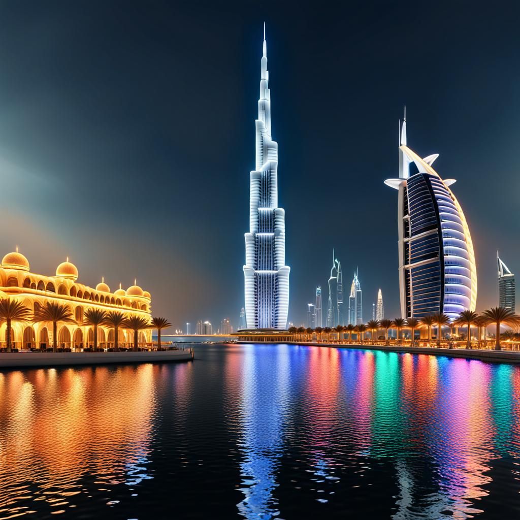 Futuristic Dubai Cityscape with Glowing Orbs in 8k