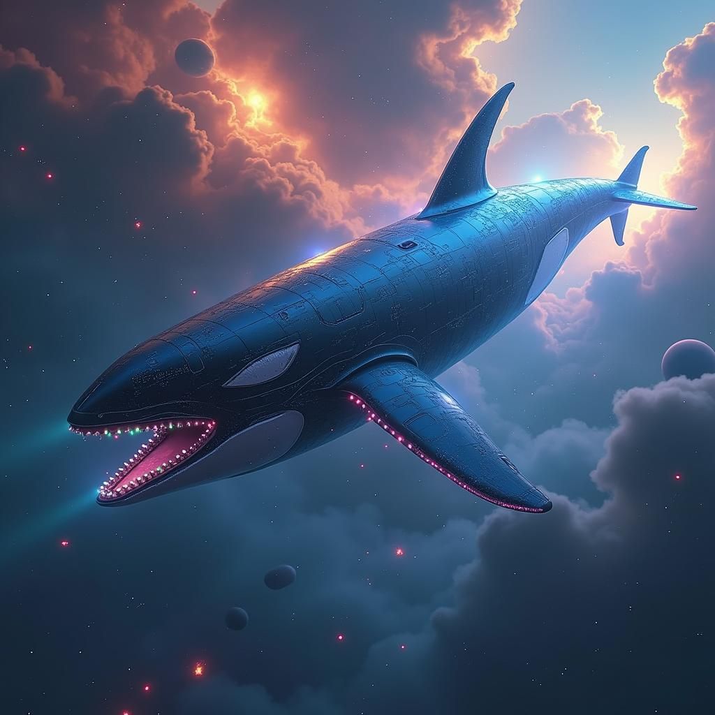 Orca Spaceship Soaring Through Deep Space