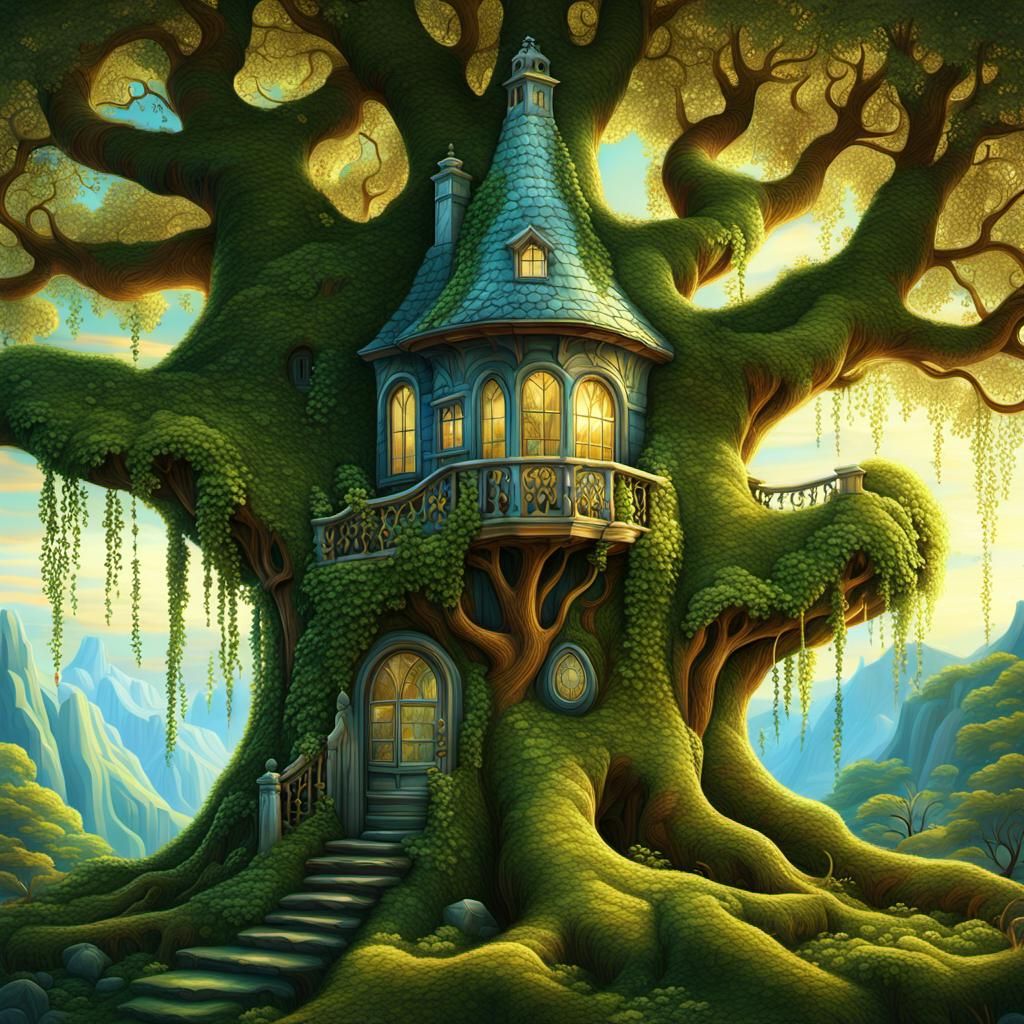 Whimsical Treehouse Fantasy Matte Painting