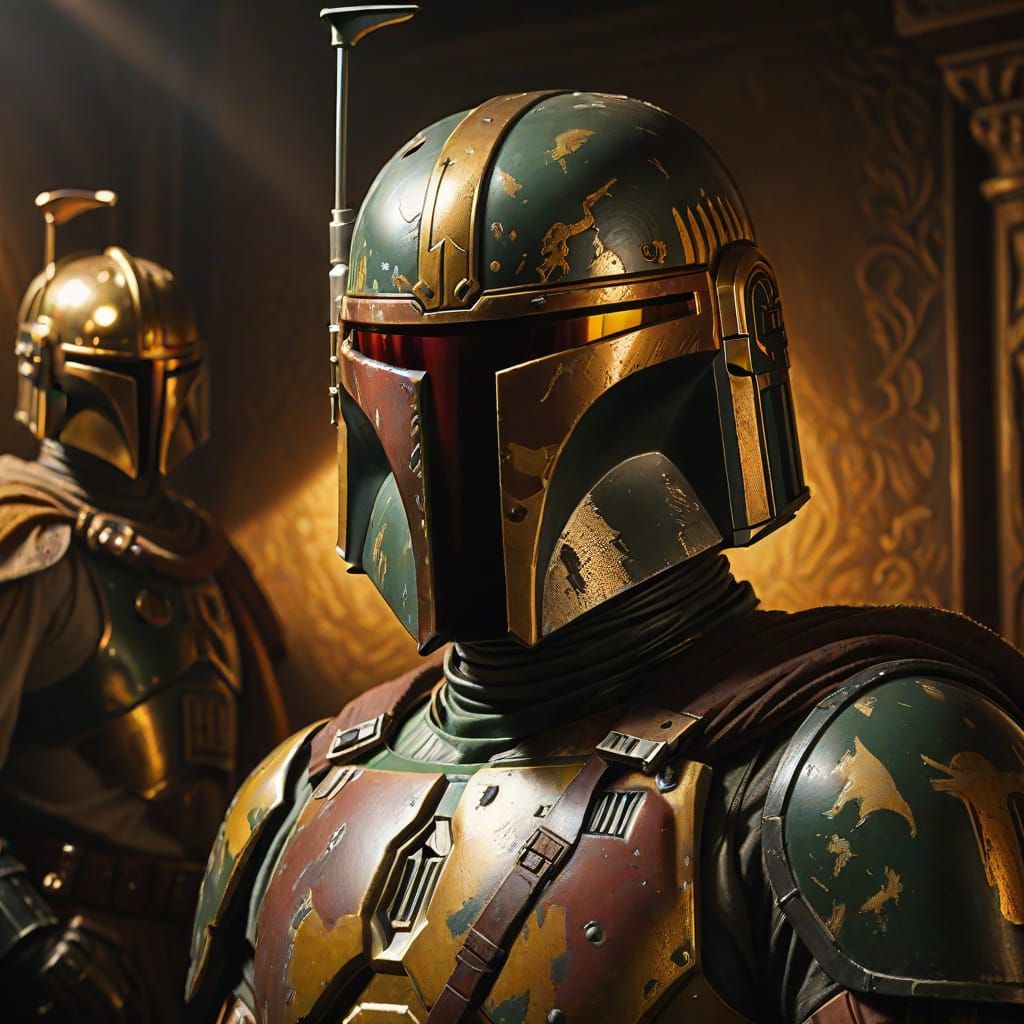 Boba Fett in Baroque Style with Dramatic Chiaroscuro