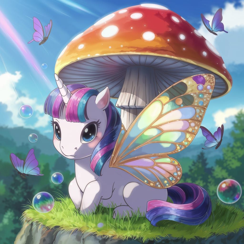 Chibi Unicorn with Butterfly Wings, Neo-Impressionism Style