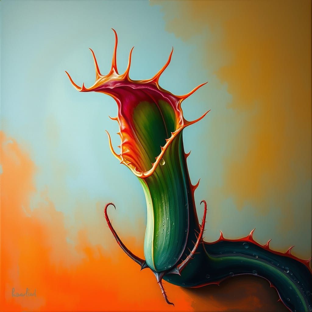 Majestic Venus Flytrap in Dreamlike Oil Painting