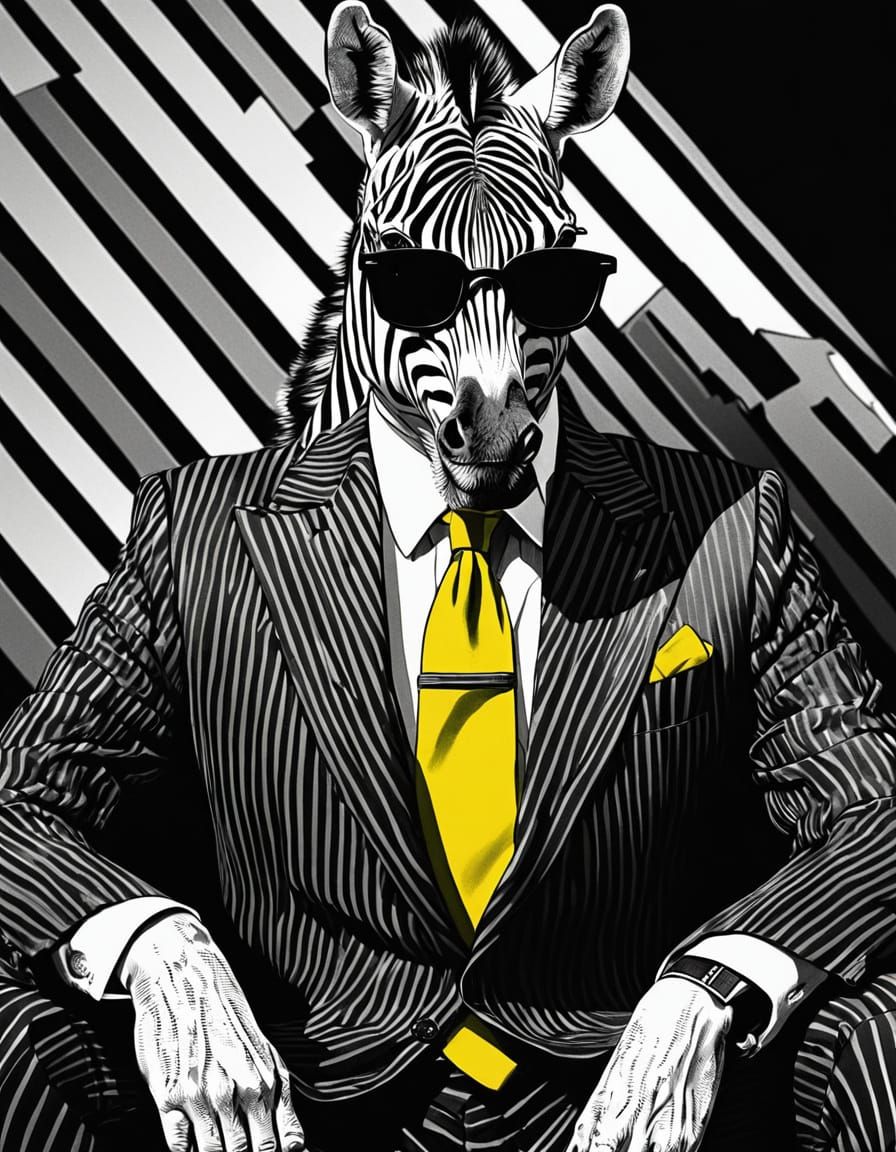 Surrealist Pop Art Zebra Figure in Black and White Stripes