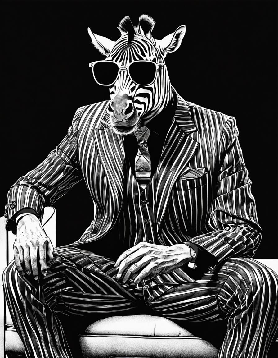 Hyperrealistic Pop Art Illustration of a Zebra in a Striped ...