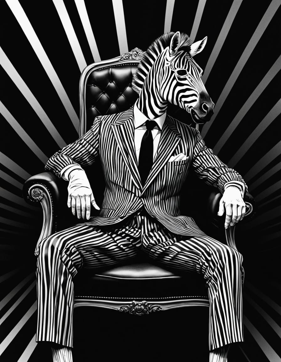 Surrealist Pop Art Zebra Figure in Bold, High Contrast Color...